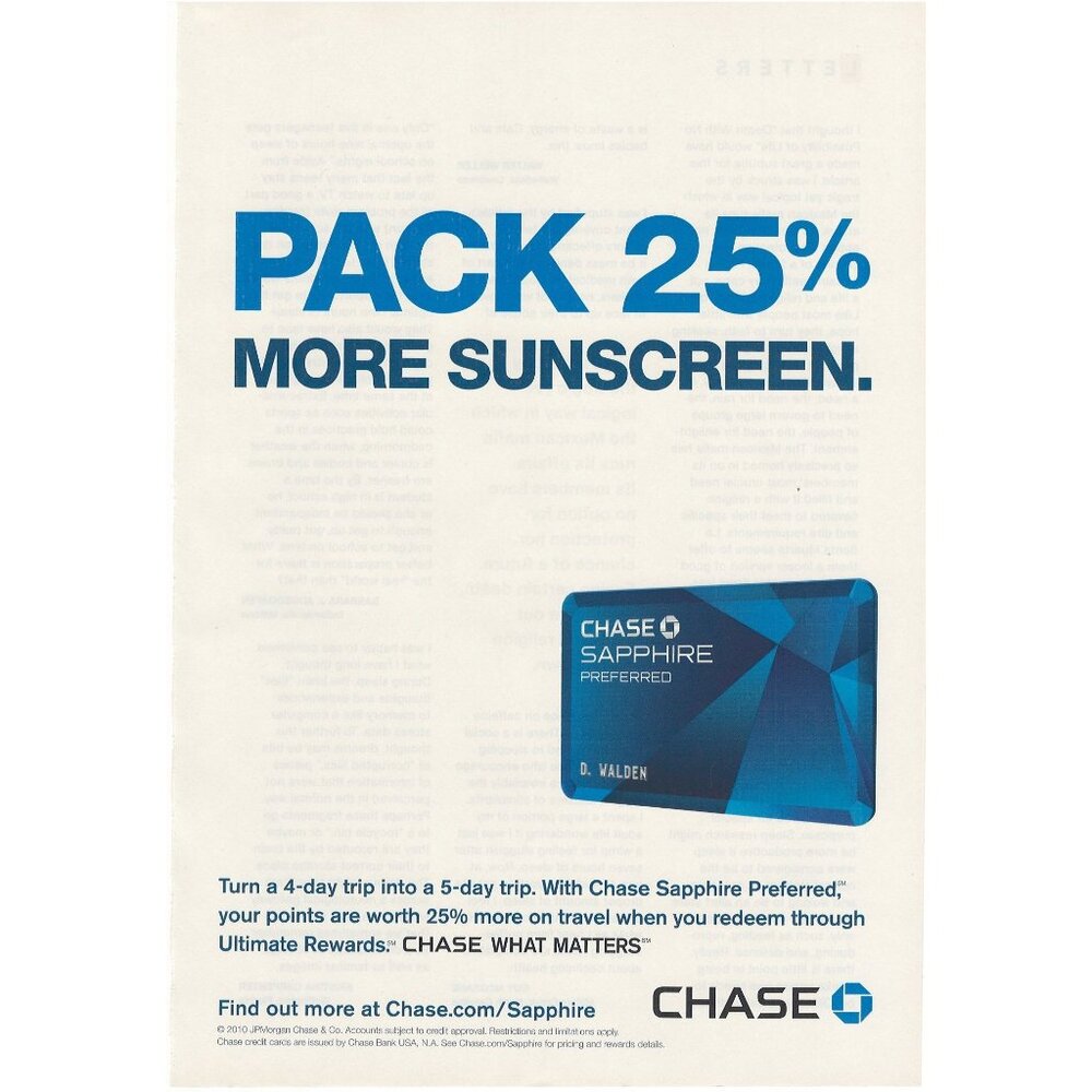 2010 Chase Sapphire Credit Card Banking Full Page Print Ad Original
